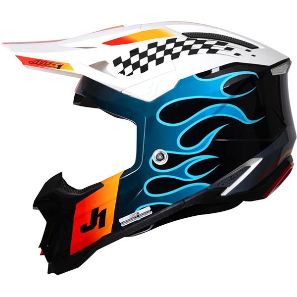 Casco Just1 J40 Sixties con grafica anni Sessanta e frontino per uso off-road